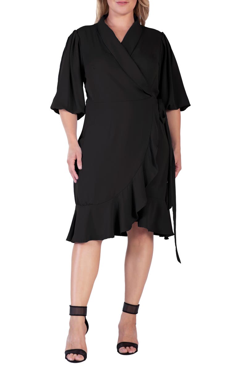 Standards & Practices Kylie Ruffle Wrap Dress, Alternate, color, Black