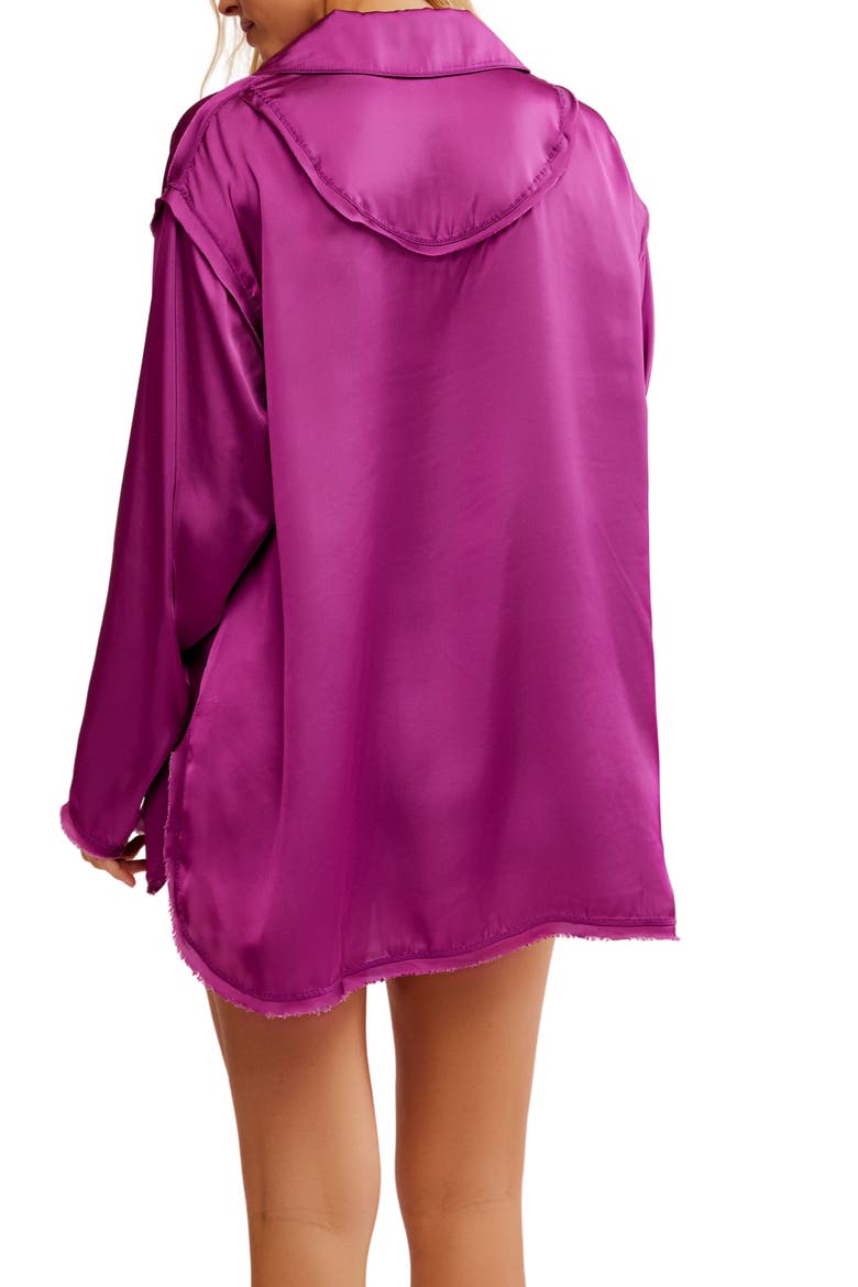 Like Honey Long-Sleeve Satin Pajama Shirt, Alternate, color, VIVID VIOLA
