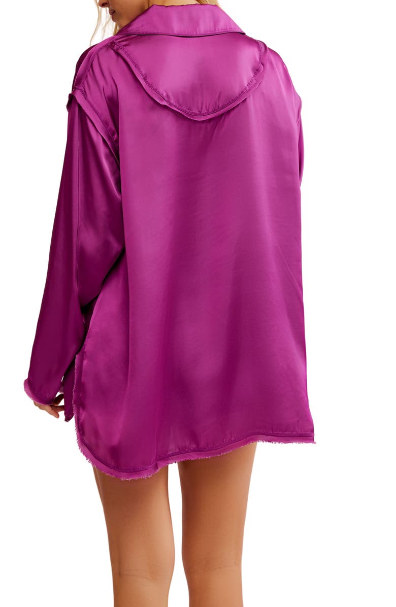 Free People Like Honey Long-Sleeve Satin Pajama Shirt, Alternate, color, Vivid Viola