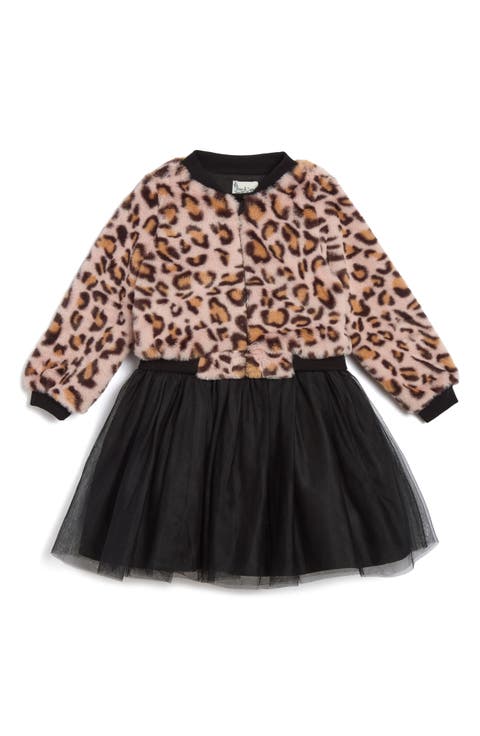 Kids' Maya Party Dress & Leopard Print Bomber Jacket Set (Toddler & Little Kid)
