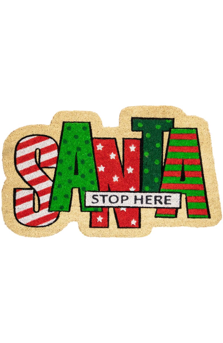 Northlight Red and Green "Santa Stop Here" Outdoor Christmas Doormat 18" x 30", Main, color, Green