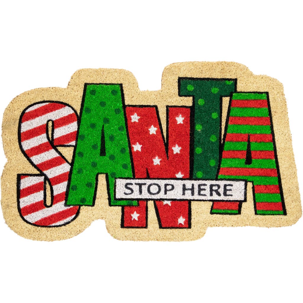 Northlight Red And Green "santa Stop Here" Outdoor Christmas Doormat 18" X 30" In Multi