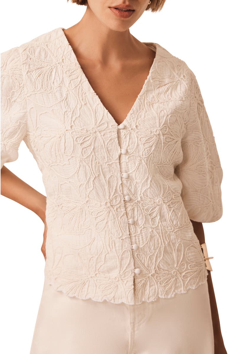 MINT VELVET Embroidered Detail Top, Alternate, color, Ivory