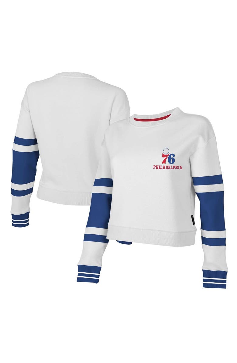 Stadium Essentials Women's Stadium Essentials White Philadelphia 76ers Scrimmage Cropped Pullover Sweatshirt, Main, color, White