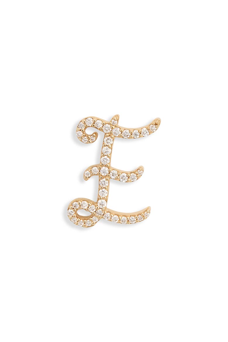 14K Gold Diamond Cursive Initial Stud Earring - 0.418ct., Main, color, YELLOW GOLD E