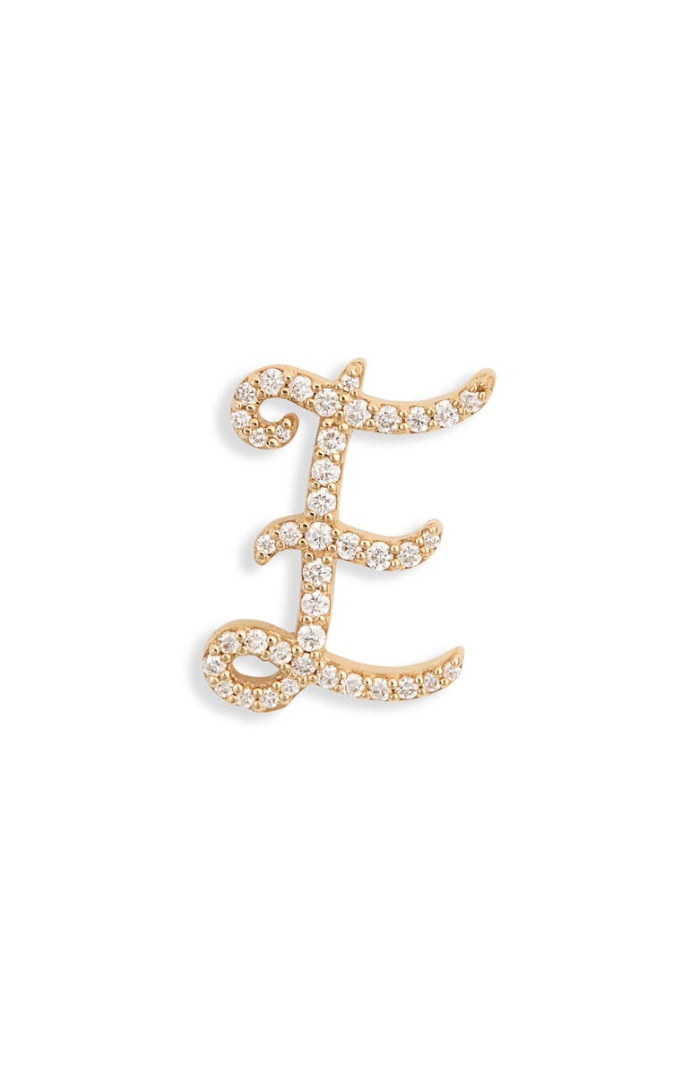 LANA 14K Gold Diamond Cursive Initial Stud Earring - 0.418ct., Main, color, Yellow Gold E