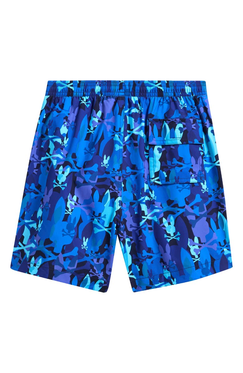 Psycho Bunny Kids' Allover Bunny Print Swim Trunks, Alternate, color, Multi Blue