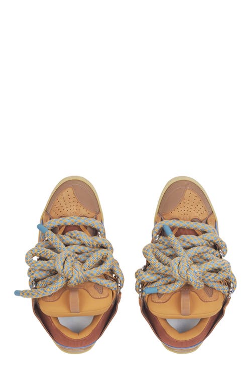 Lanvin Curb Sneakers In Leather With Snake Laces In Camel