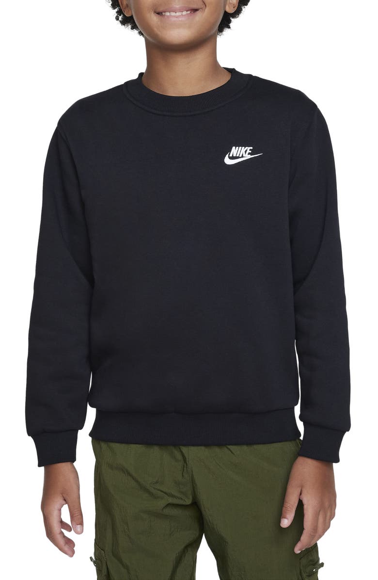 Nike Kids' Club Fleece Crewneck Sweatshirt, Main, color, Black/ White