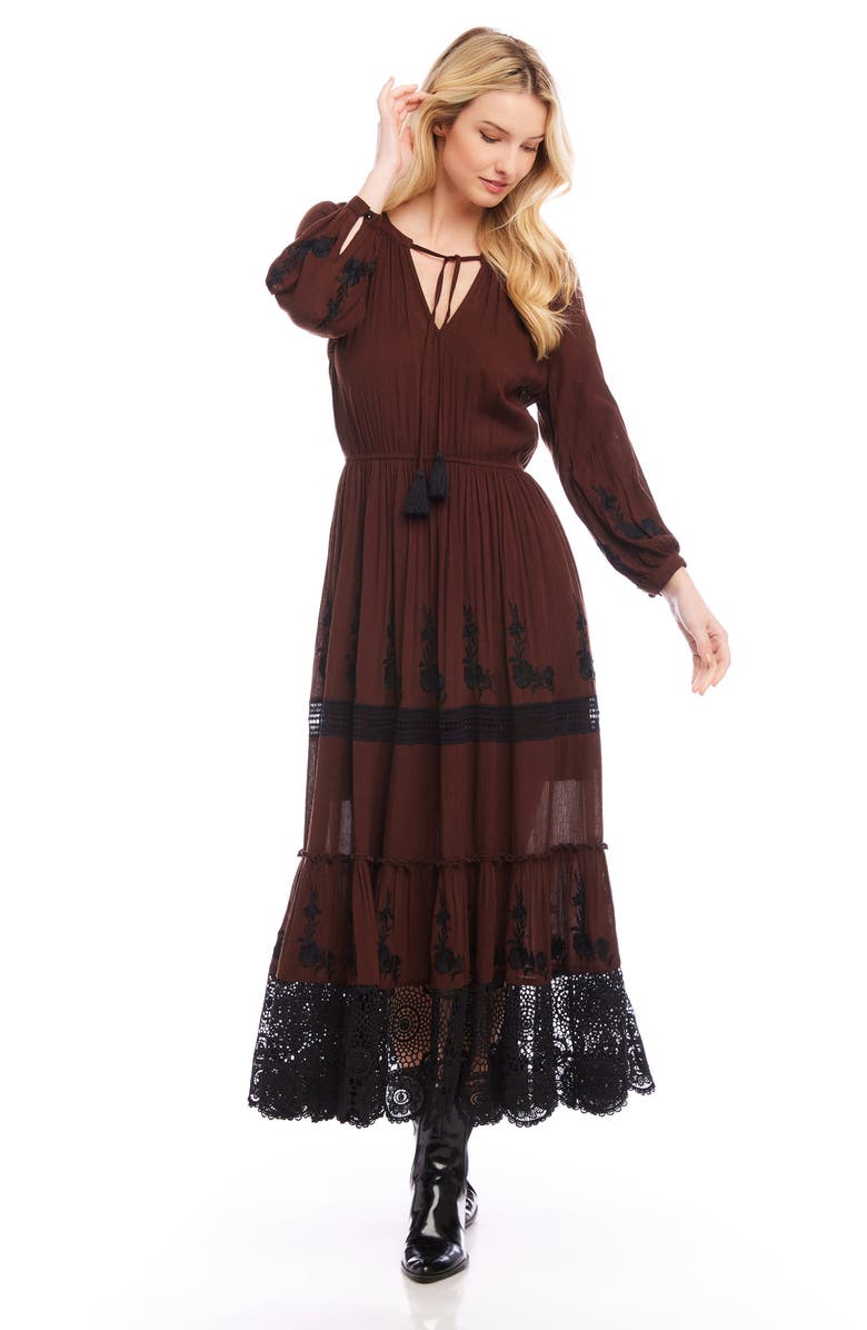 Karen Kane Long Sleeve Embroidered Lace Maxi Dress, Alternate, color, 