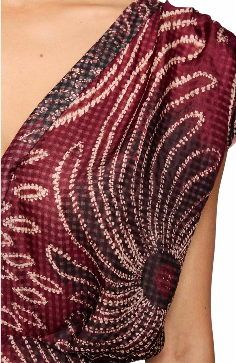 Santorelli Fallon Cap Sleeve Midi Fit and Flare Dress with Hi-Lo Skirt in Silk Modern Gingham Floral Print, Alternate, color, Cherry Cola