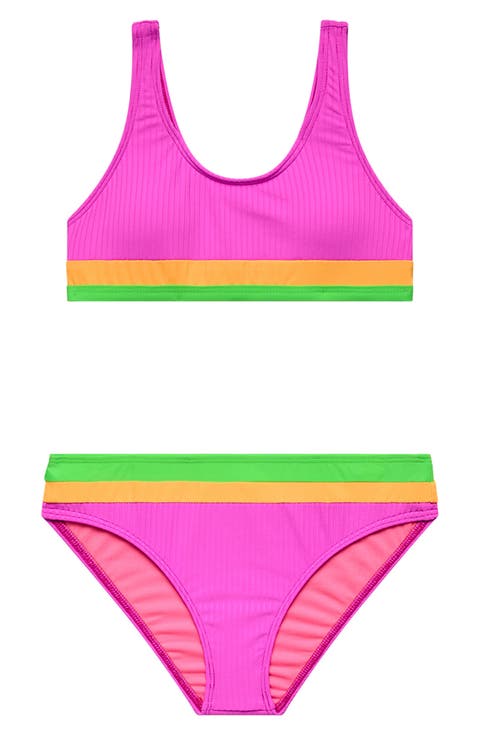 Kids' Rib Colorblock Two-Piece Swimsuit (Big Kid)