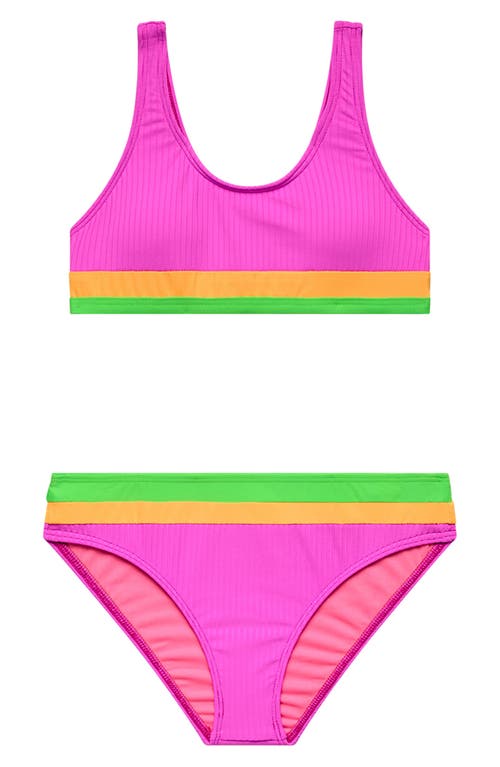 Beach Lingo Kids' Rib Colorblock Two-piece Swimsuit In Brown