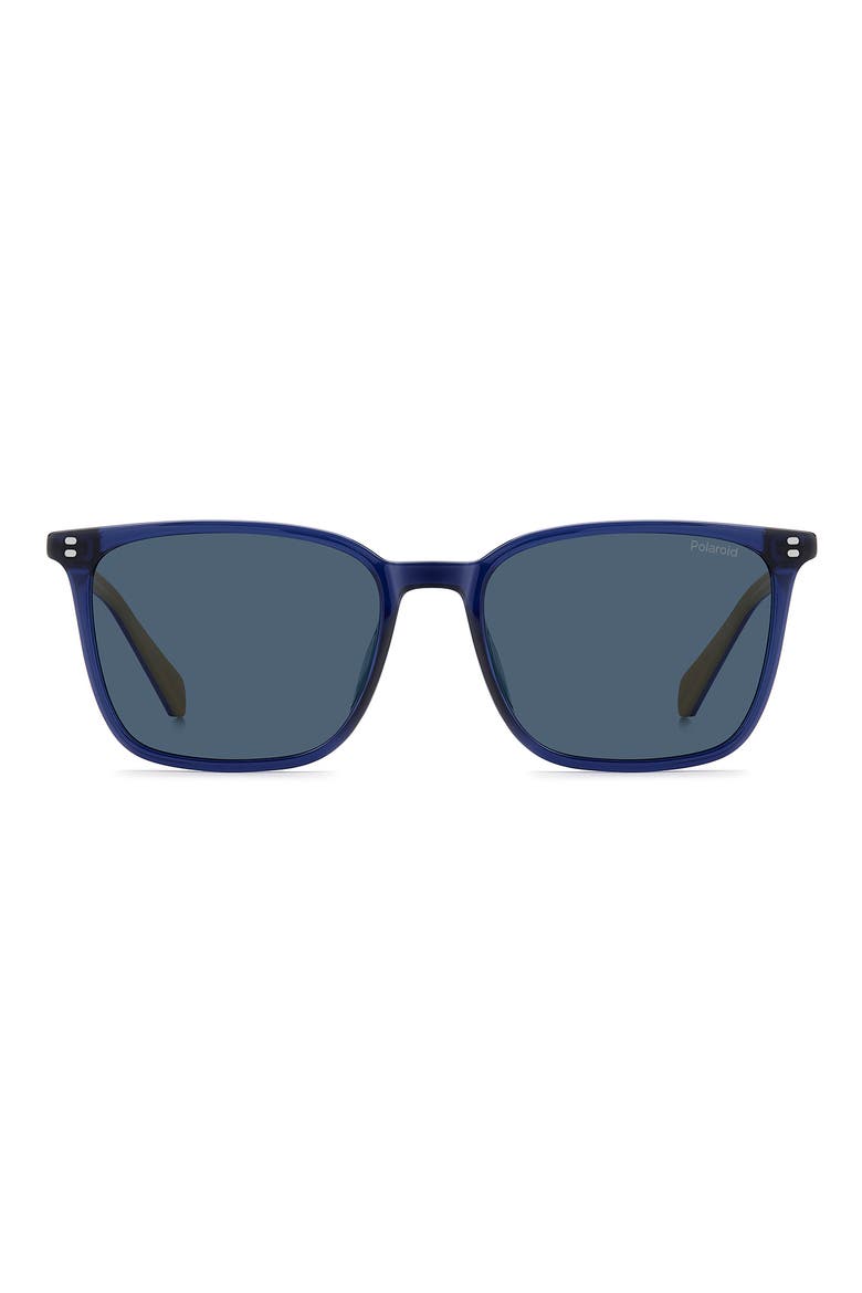 55mm Polarized Rectangular Sunglasses, Main, color, BLUE/ BLUE
