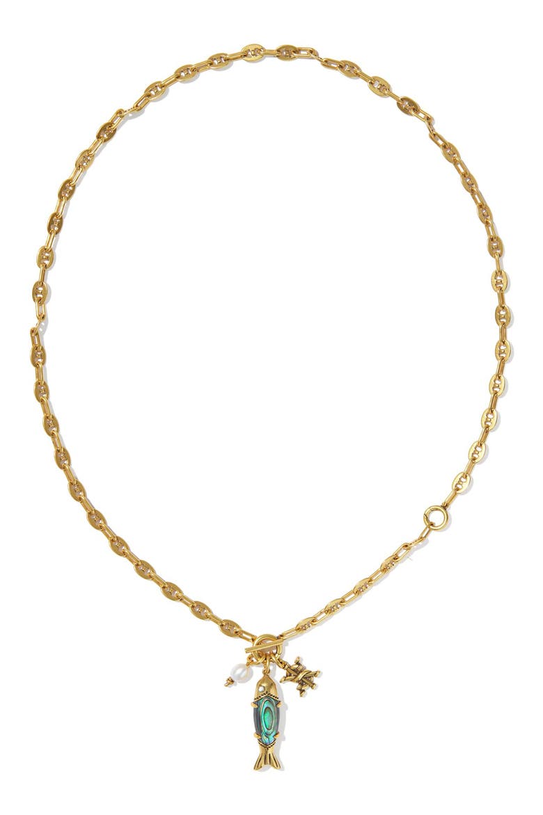 Parker Fish & Cultured Freshwater Pearl Pendant Necklace, Alternate, color, VINTAGE GOLD ABALONE SHELL