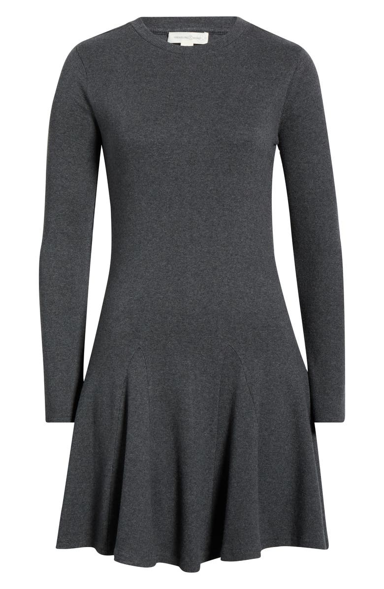 Treasure & Bond Long Sleeve Fit & Flare Minidress, Main, color, Grey Dark Charcoal Heather