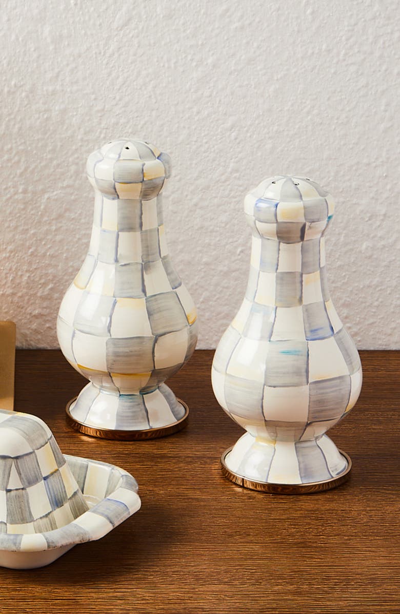 MACKENZIE CHILDS Sterling Check Enamel Large Salt & Pepper Shaker Set, Alternate, color, Sterling