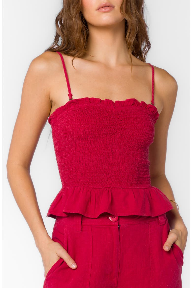 Chantal Smocked Peplum Camisole, Alternate, color, RED SALSA
