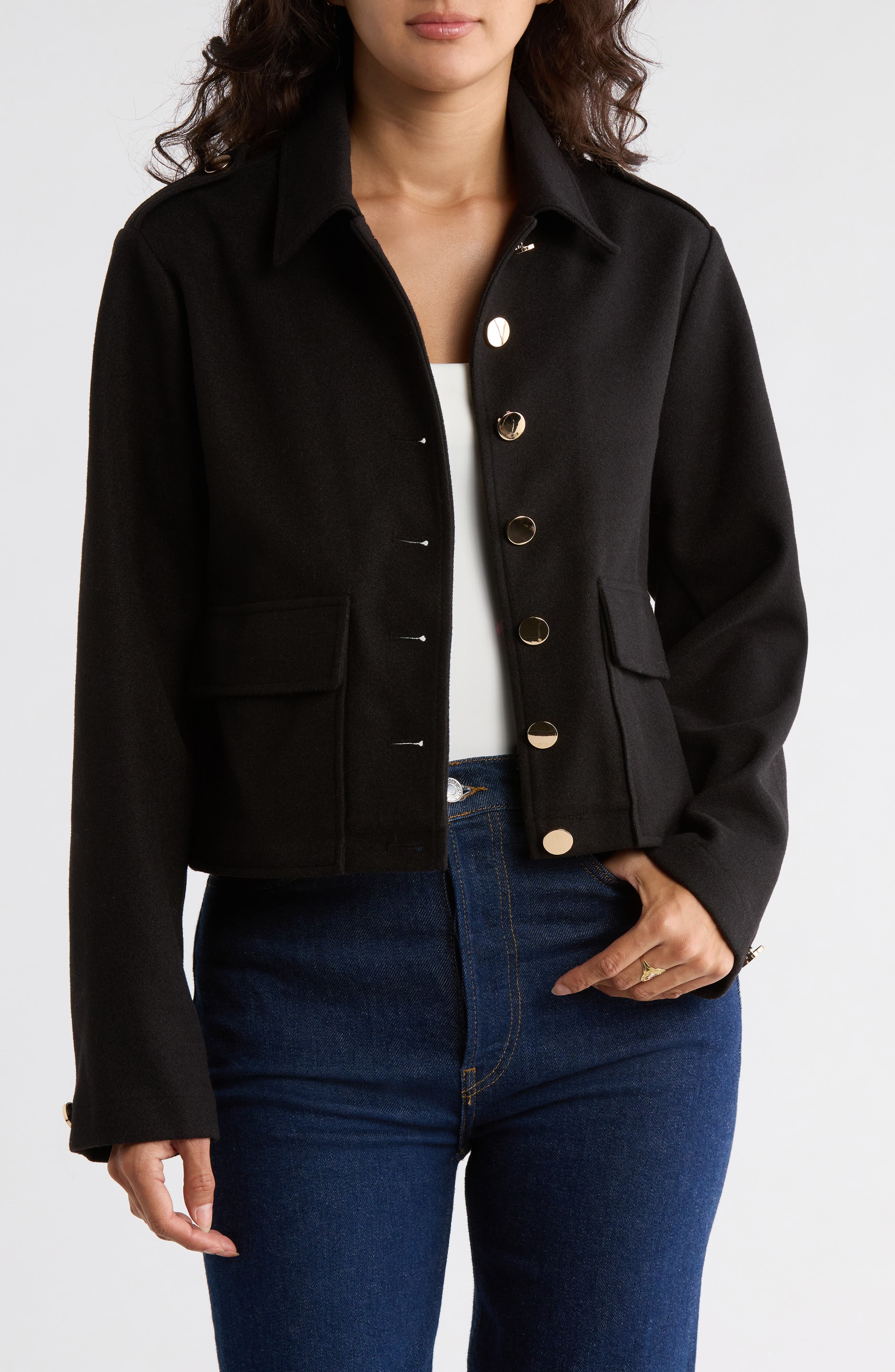 AREA STARS Halo Felted Crop Shirt Jacket