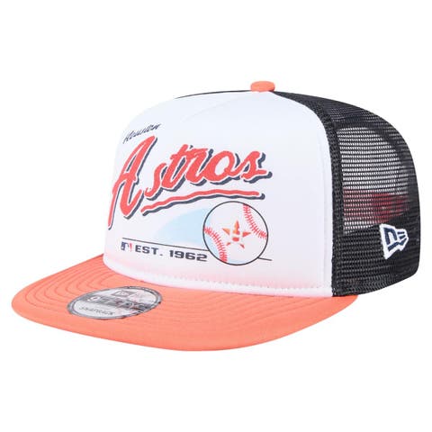 Men's New Era White/Orange Houston Astros Retro Script Trucker 9FIFTY Snapback Hat