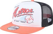 New Era Men's New Era White/Orange Houston Astros Retro Script Trucker 9FIFTY Snapback Hat