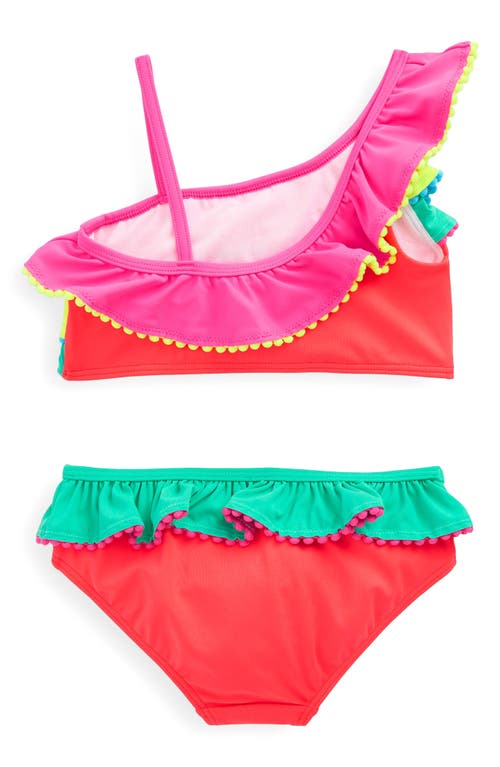Mini Boden Kids' Ruffle Pom Trim Two-piece Swimsuit In Multi Colourblock
