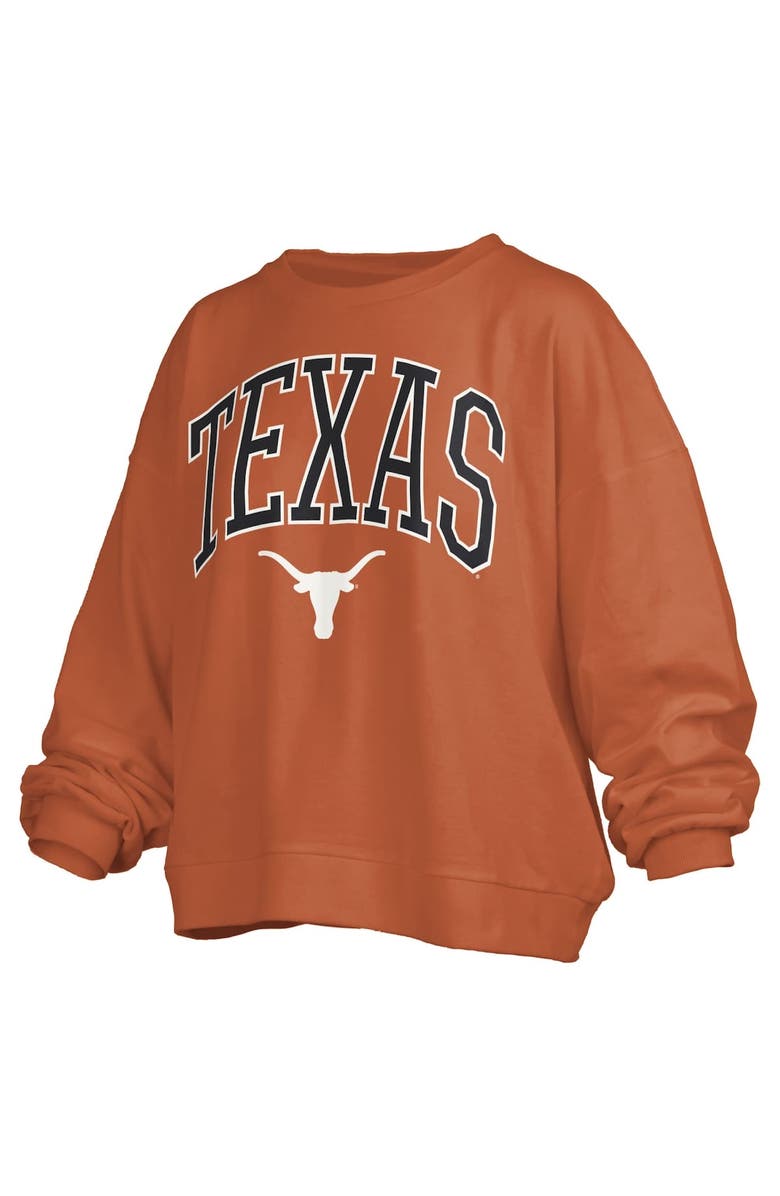 PRESSBOX Women's Pressbox Texas Orange Texas Longhorns Janise Arch Over Logo Waist Length Oversized Pullover Sweatshirt, Alternate, color, Burnt Orange