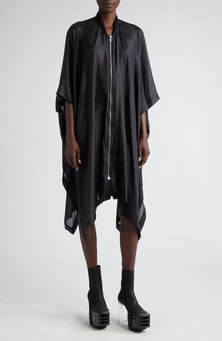 Rick Owens Long Zip Front Silk Poncho, Main, color,