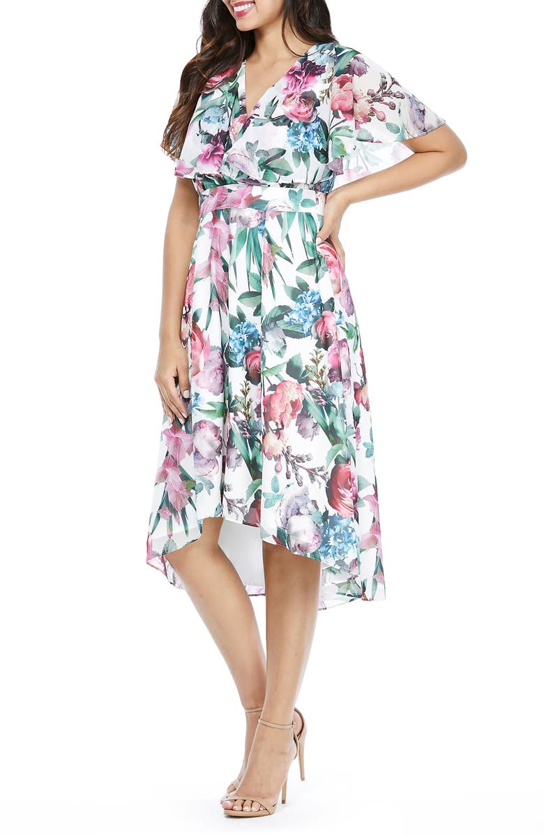 Maggy London Floral Capelet Sleeve Dress, Main, color,