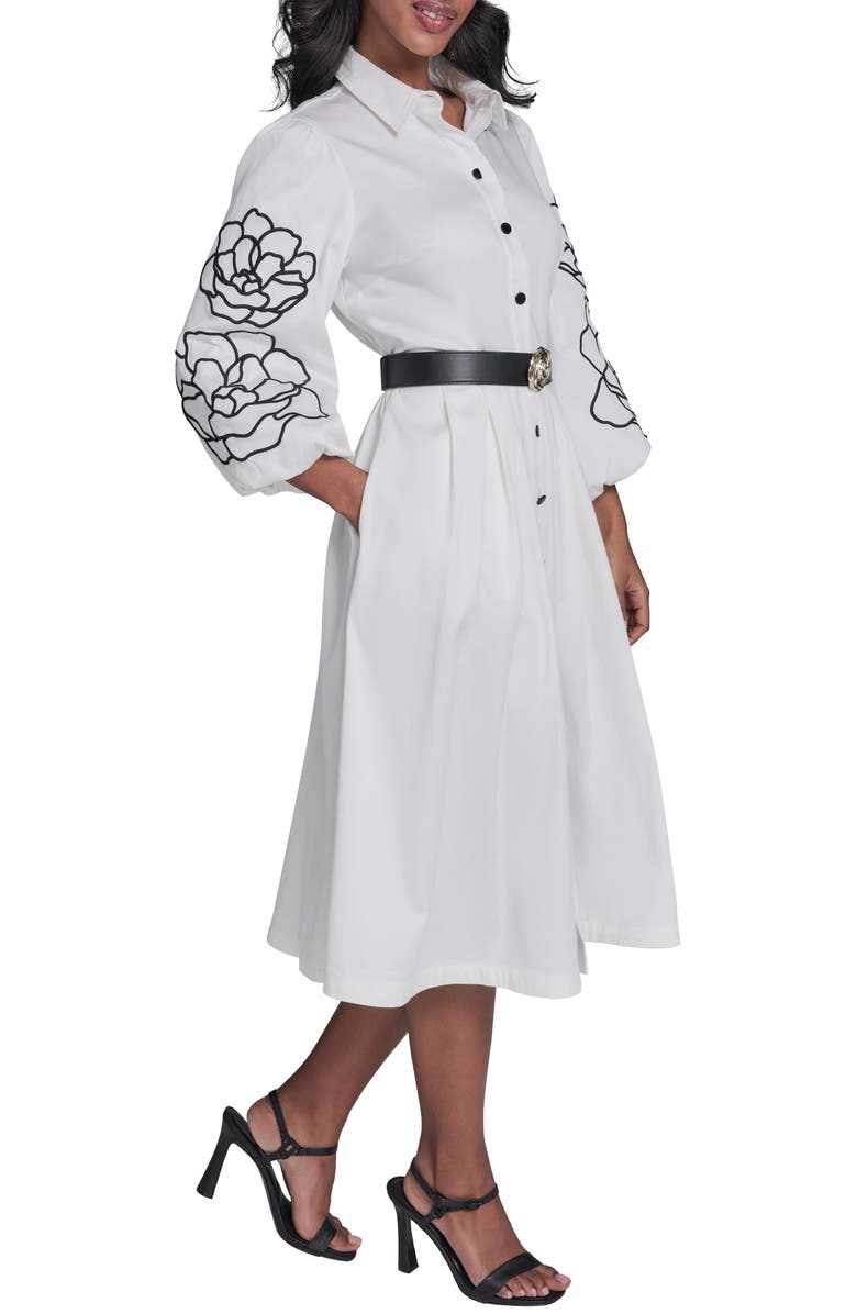 KARL LAGERFELD PARIS Floral Stitch Belted Midi Dress, Alternate, color, Soft White