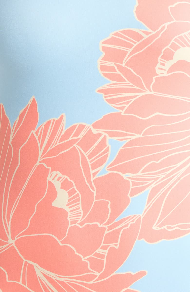 Hutch Placement Print One-Shoulder One-Piece Swimsuit, Alternate, color, Sky Blue Peonies
