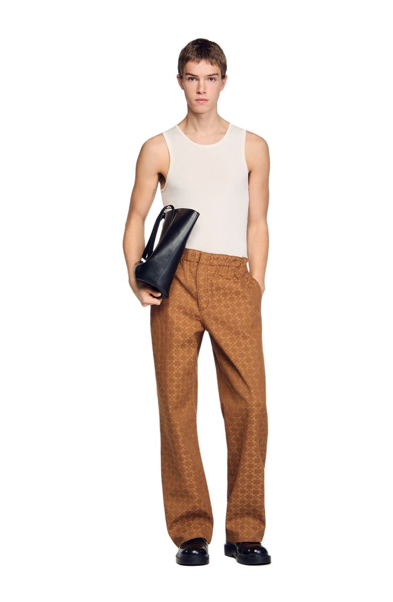 SANDRO Wide-leg jacquard SquareCross jeans, Alternate, color, Camel