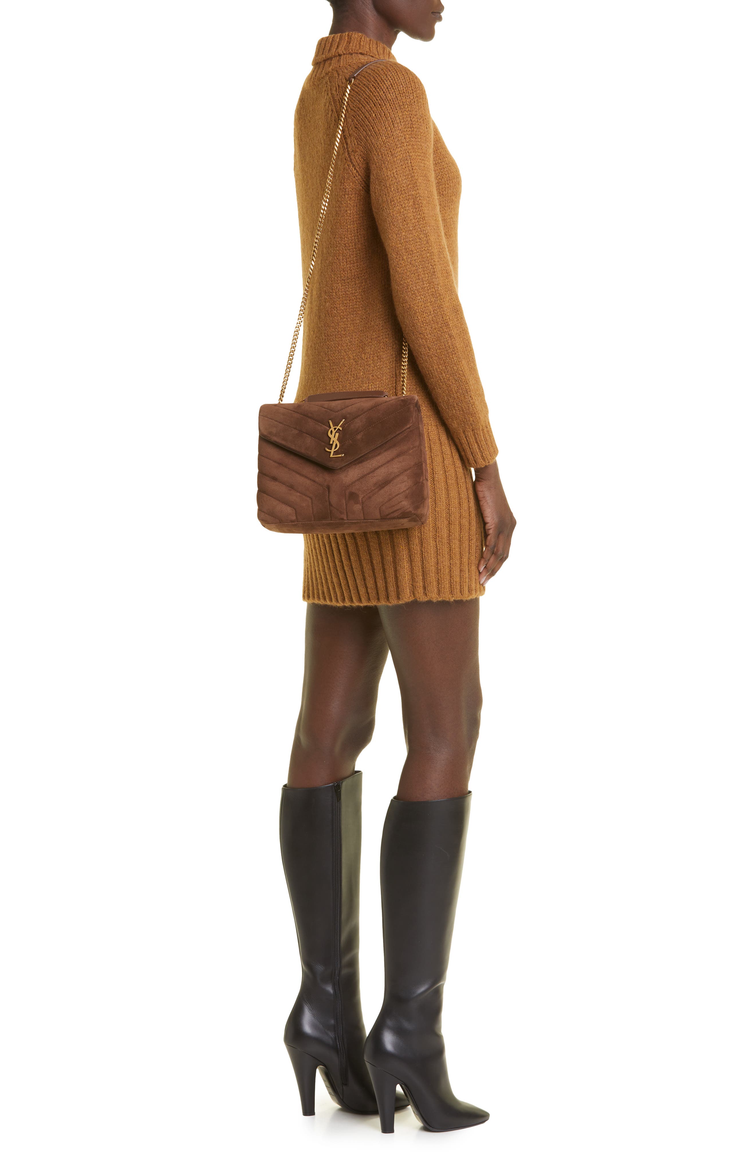 Saint Laurent Small Lou Suede Crossbody Bag, Alternate, color, Brown Coffee