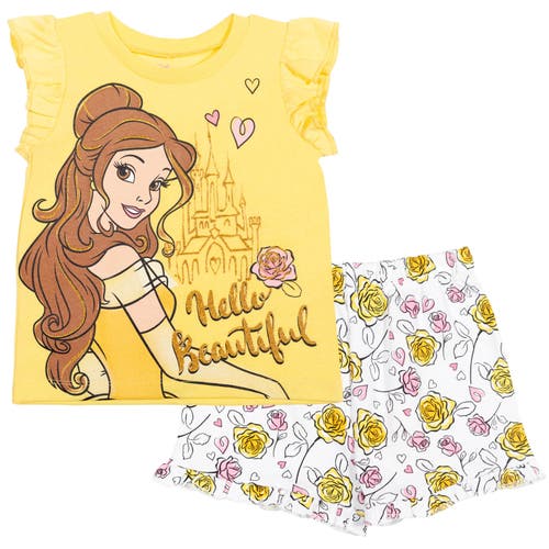 Disney Princess T-shirt & French Terry Shorts Set In Yellow