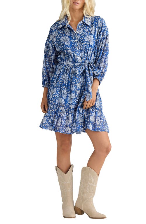Talisman The Label Echo Print Tie Waist Long Sleeve Dress In Multi