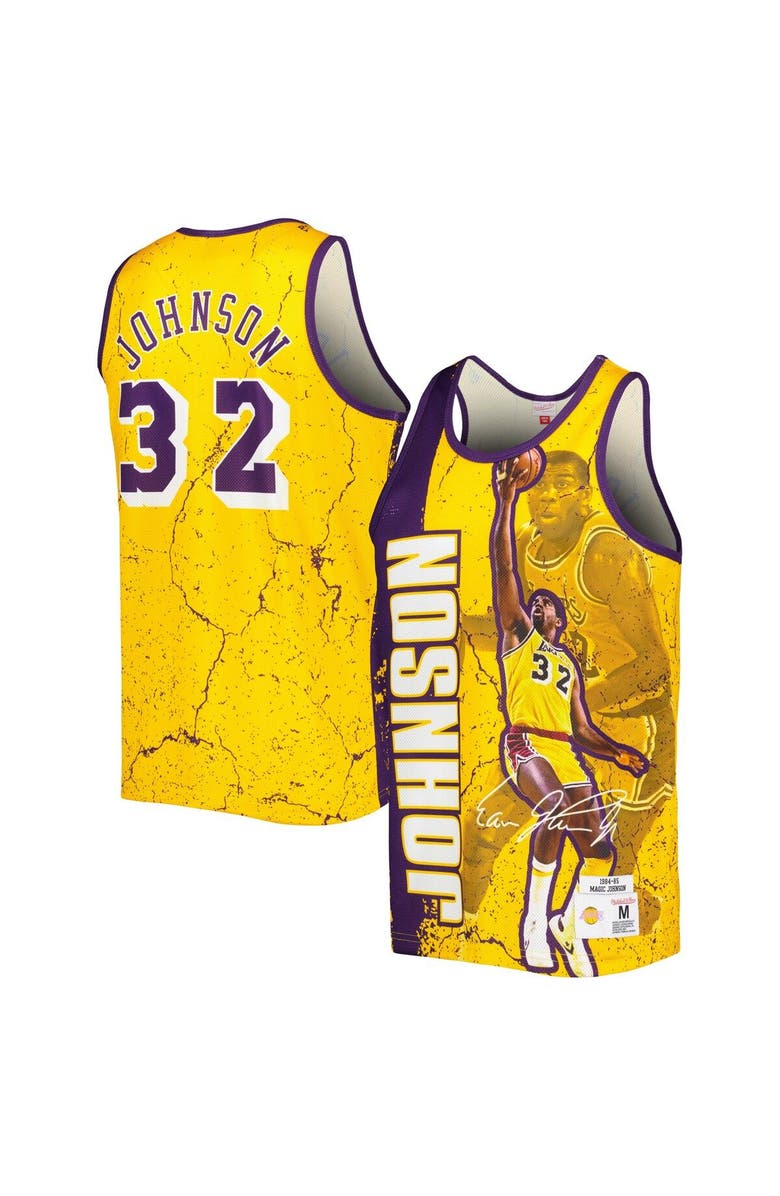 Mitchell & Ness Men's Mitchell & Ness Magic Johnson Gold Los Angeles Lakers 1984-85 Hardwood Classics Player Burst Tank Top, Main, color, 