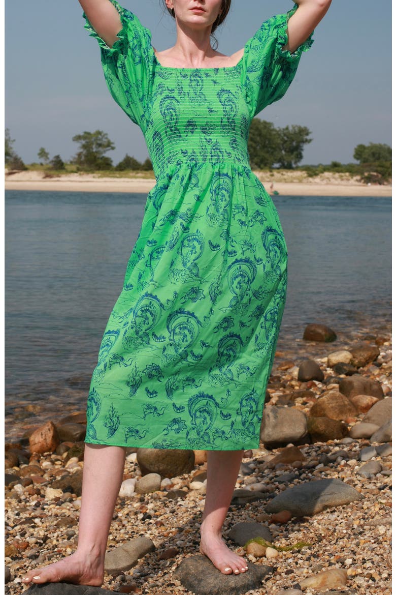 Fairytale Smocked Midi Dress, Alternate, color, Green