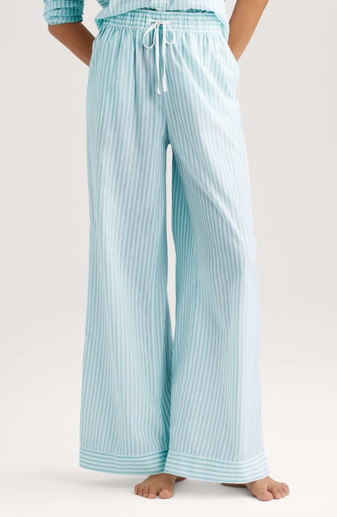 Stripe High Waist Woven Sleep Pants