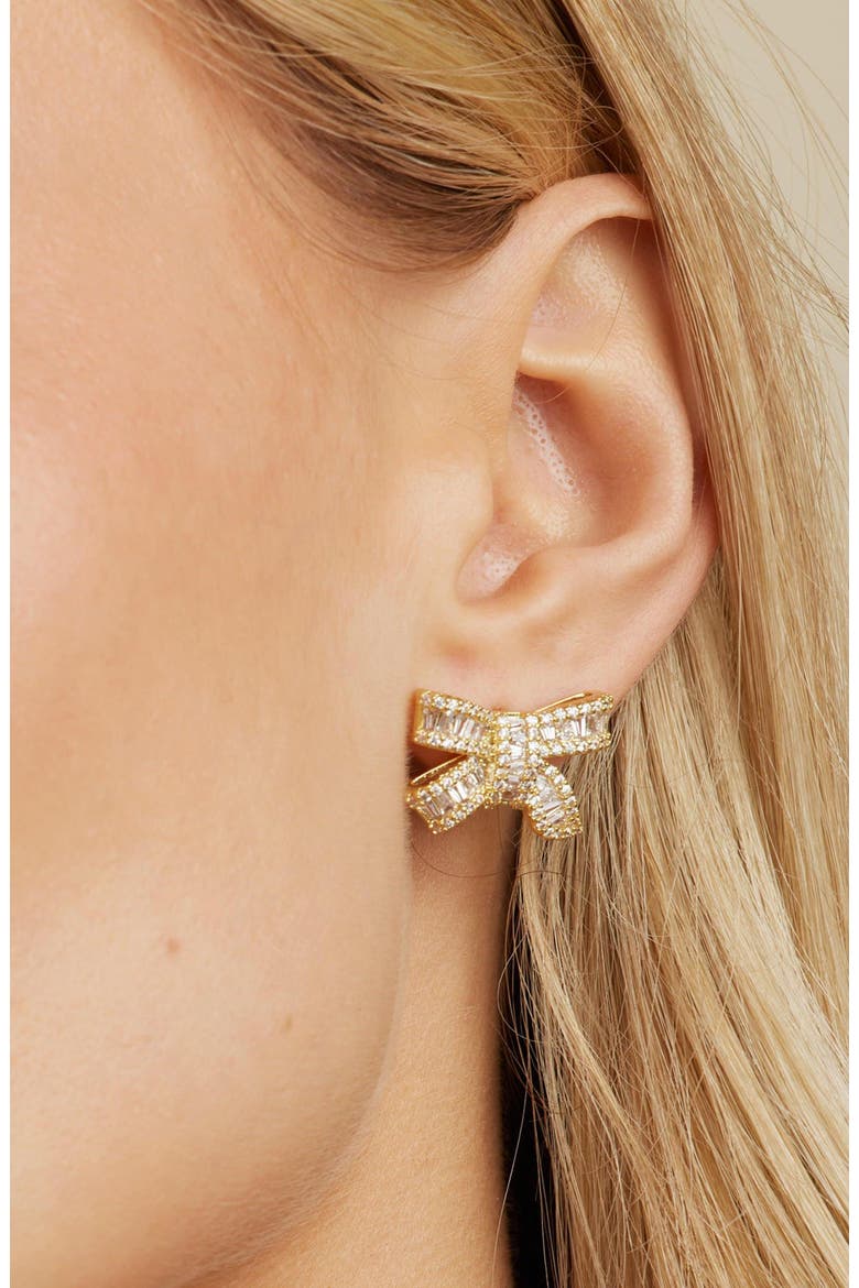 Alicia Crystal Bow Studs, Alternate, color, Gold
