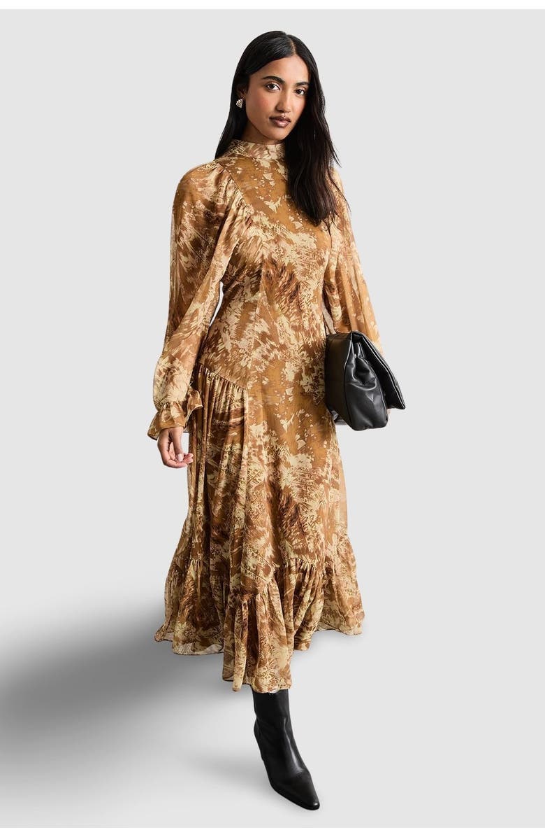 Warehouse Romantic Chiffon Sleeve Midaxi Dress, Main, color, Neutral