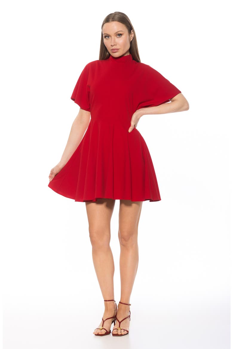 Autumn Mock Neck Fit & Flare Dress, Alternate, color, RED