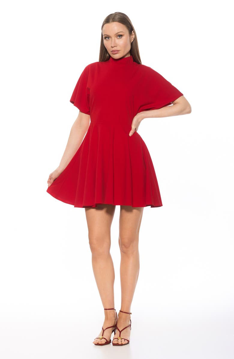 Alexia Admor Autumn Mock Neck Fit & Flare Dress, Alternate, color, Red