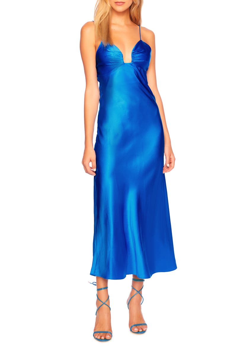 Square Wire Bias Cut Silk Slipdress, Main, color, COBALT