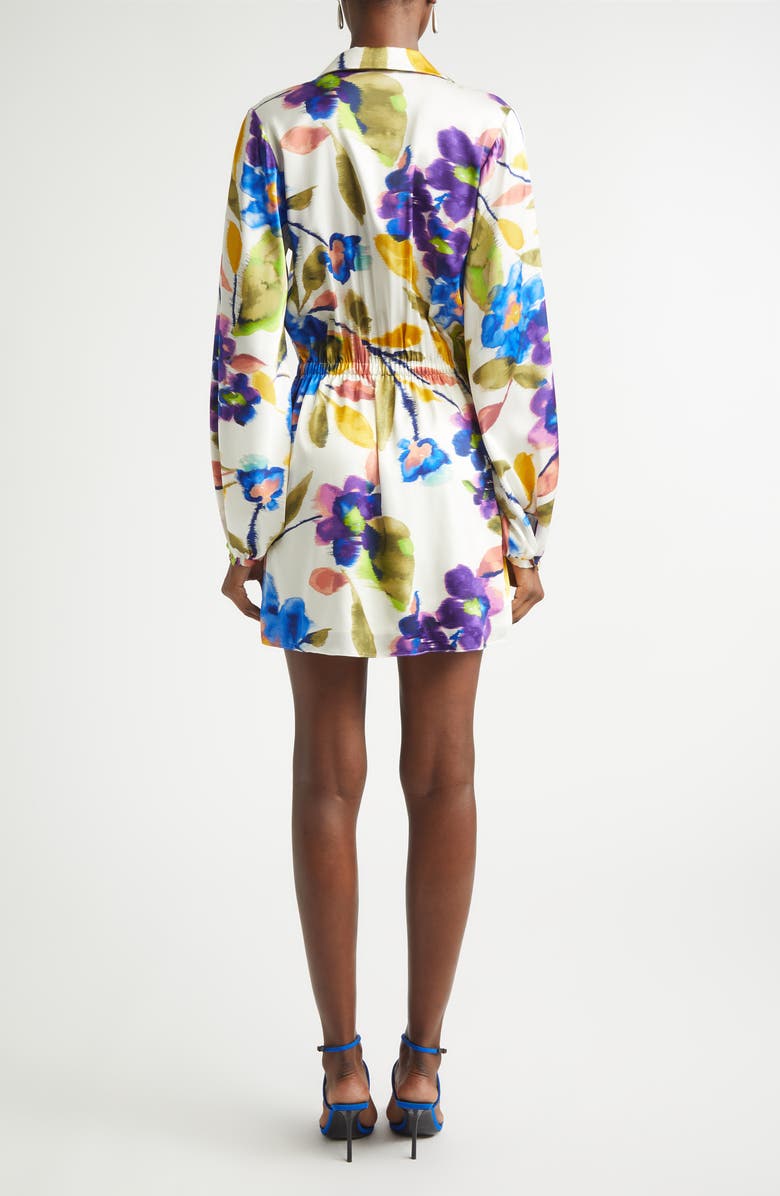 Ramy Brook Printed Carolyn Wrap Front Long Sleeve Silk Blend Dress, Alternate, color, Ivory Floral Silk