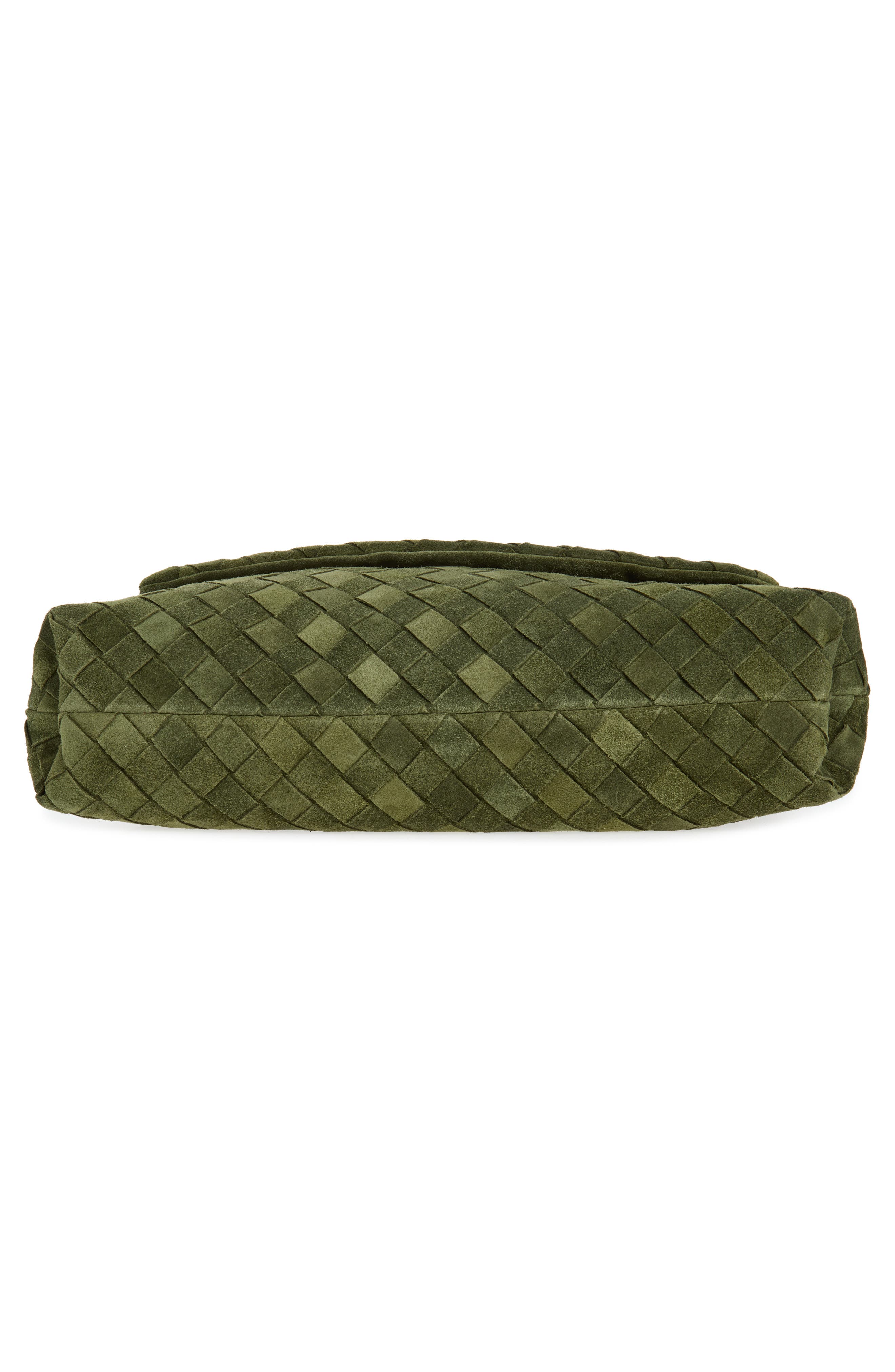 Bottega Veneta Giorno Intrecciato Suede Shoulder Bag, Alternate, color, 3785 Green Tweed-Gold