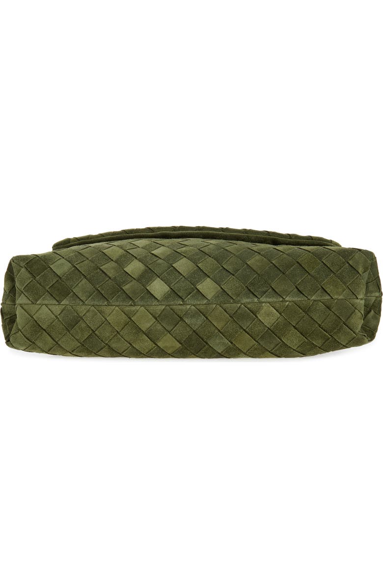Bottega Veneta Giorno Intrecciato Suede Shoulder Bag, Alternate, color, 3785 Green Tweed-Gold