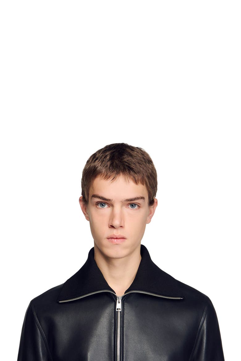 Zipped leather jacket, Alternate, color, Black