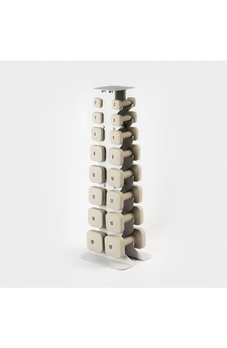 WeGym SafeGrip Dumbbells Full Set with Light Rack - 2 - 20 lbs, Main, color, Sandstone