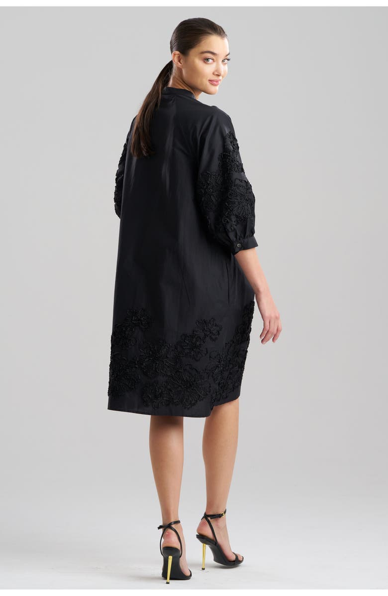 N Natori Carnation Embroidery - Cotton Voile Puff Sleeve Peasant Dress, Alternate, color, Black