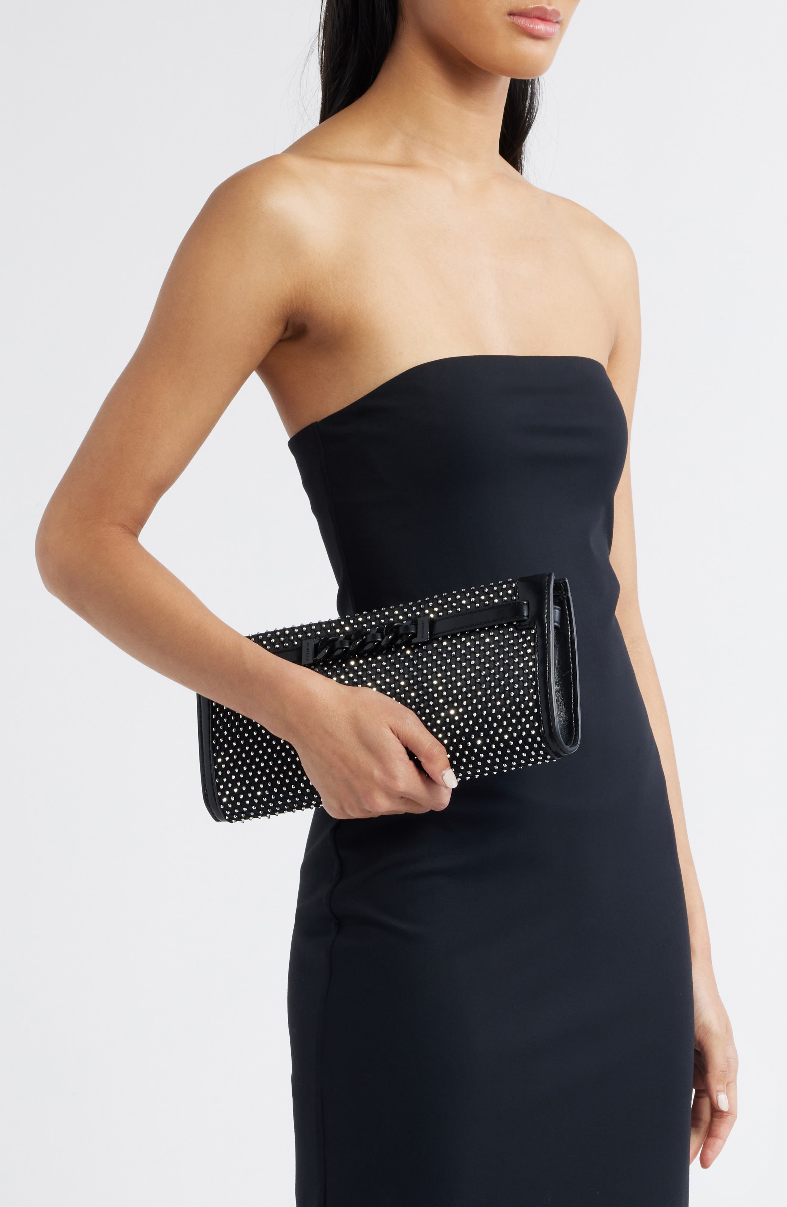 Rebecca Minkoff Curb Link Crystal Wristlet Clutch, Alternate, color, 